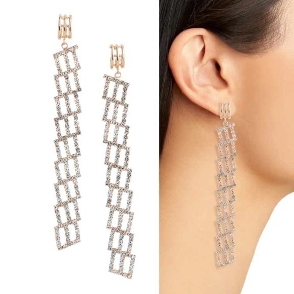 Open Edit NEW Pavé Drama Linear Drop Earrings in Clear Gold